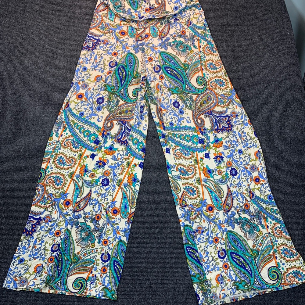 Cato Paisley Wide Leg Palazzo Pants M Blue Indie Boho Retro 70s Hippie Festival